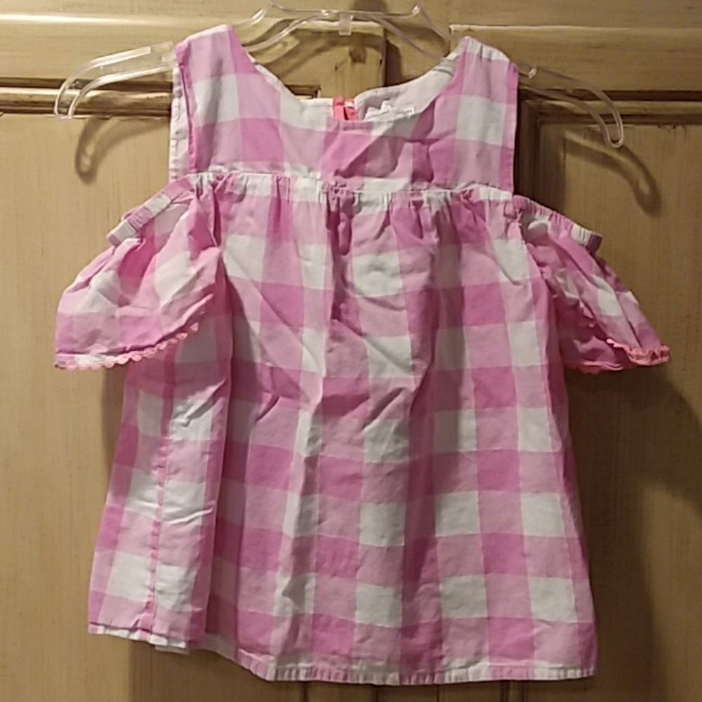 Rockets of Awesome Pink Gingham Cold Shoulder Top 10/12